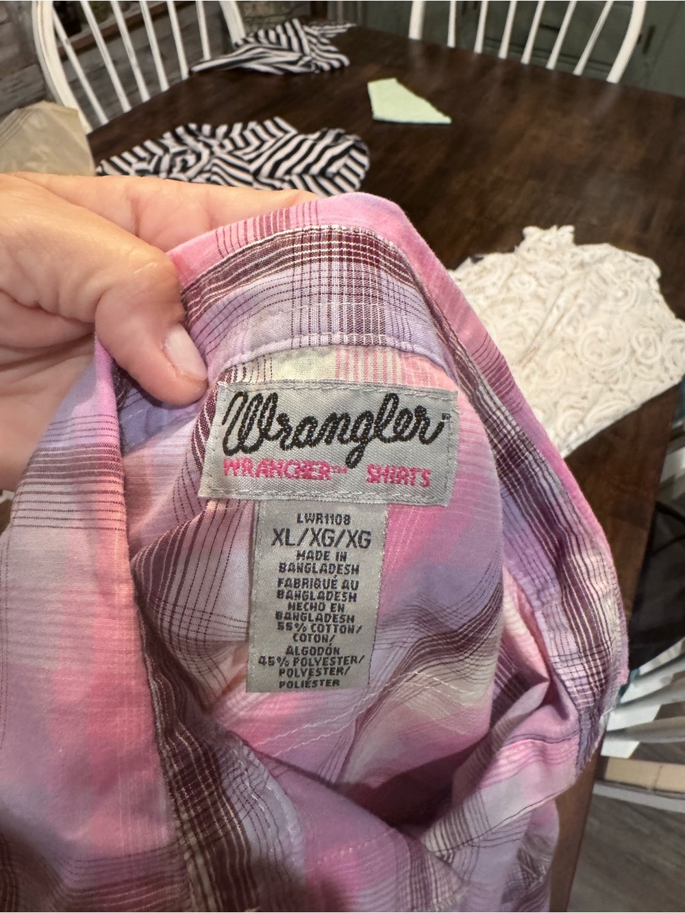 Wrangler Pink Purple Plaid Snap Down Shirt with Lace Accents - Picture 5 of 5